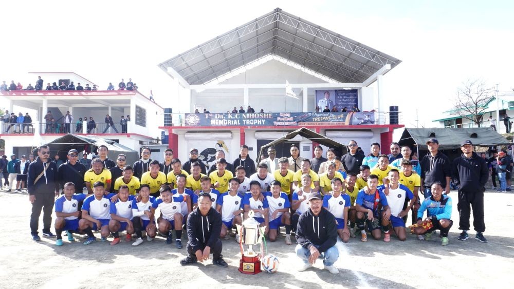 Winners of the 1st Dr KC Nihoshe Memorial Open Football Tournament held at the District Sports Council Ground in Zunheboto on November 28.